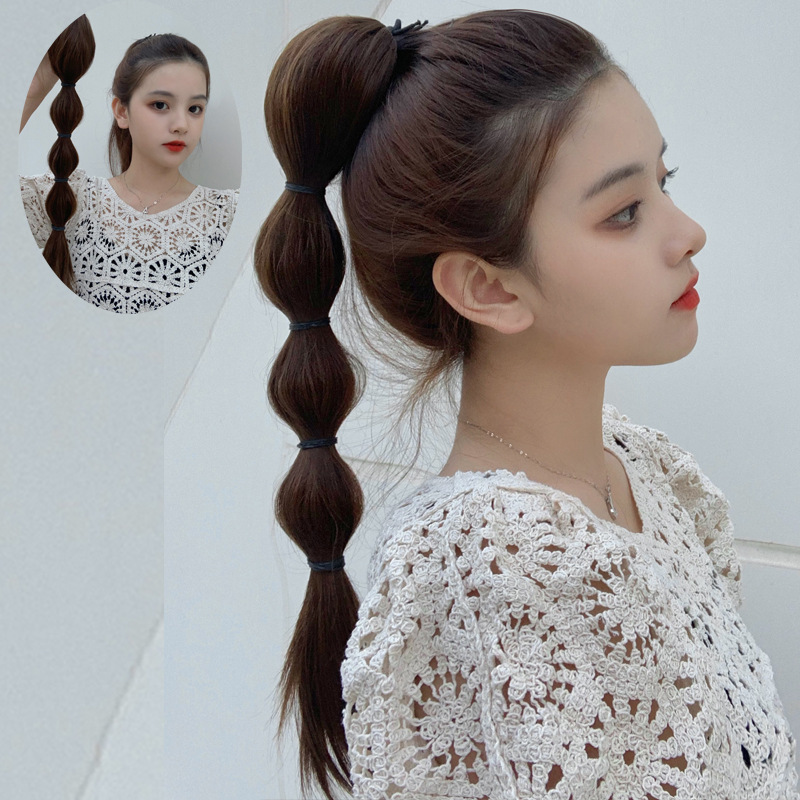 抓夹式网红灯笼泡泡辫子 假发女短款自然高马尾麻花辫逼真假发尾