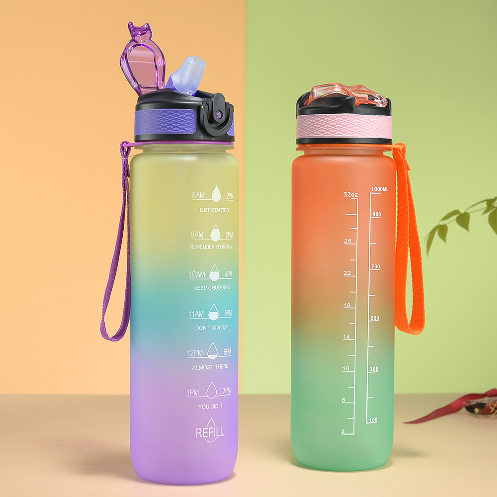 New Gradient Water Bottle Amazon Cross Mirror E-Commerce Gradient Color Outdoor Frosted 1000ml Sports Water Cup