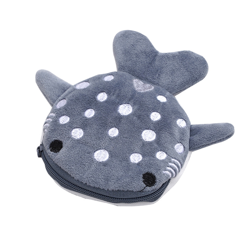 Factory Production Cartoon Children Shark Coin Purse Plush Zipper Bag Data Cable Packaging Jewelry Pendant Small Gift