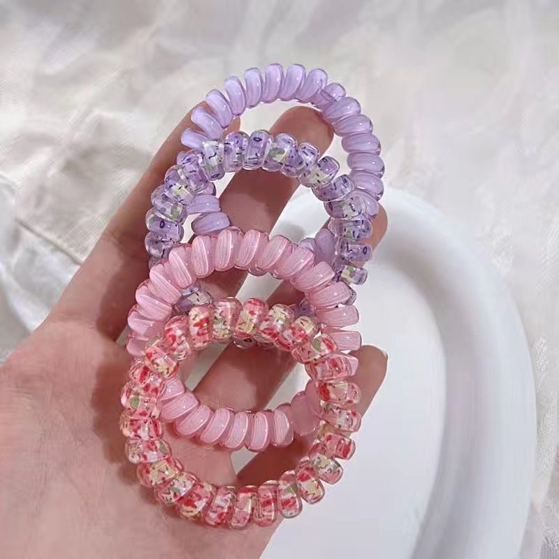 Sea Salt Cheese ~ Blue Color Telephone Line Girly Heart Fresh All-Matching Cute Hair Ring Sweet Small Rubber Band Headdress