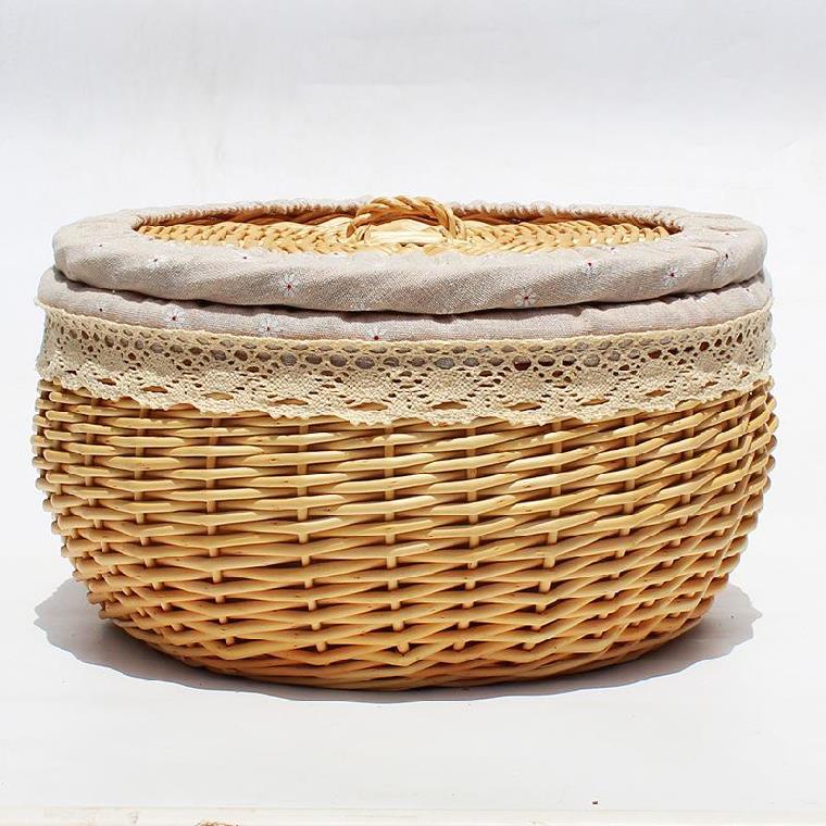 藤编馒头筐带盖保温柳编面包篮子玩具零食收纳编织鸡蛋篮装馍框