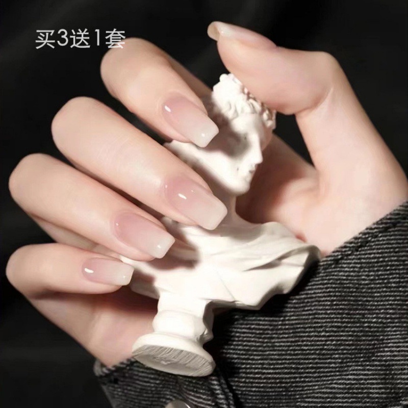 穿戴甲 冰透色渐变法式夏季美甲贴片可拆卸指甲复用甲片式果冻胶