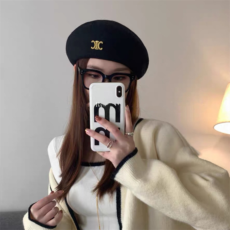 Woolen Beret Women's 2023 Popular Autumn and Winter Hat Painter Cap Big Head Circumference Makes Face Look Smaller Beret Arc De Triomphe