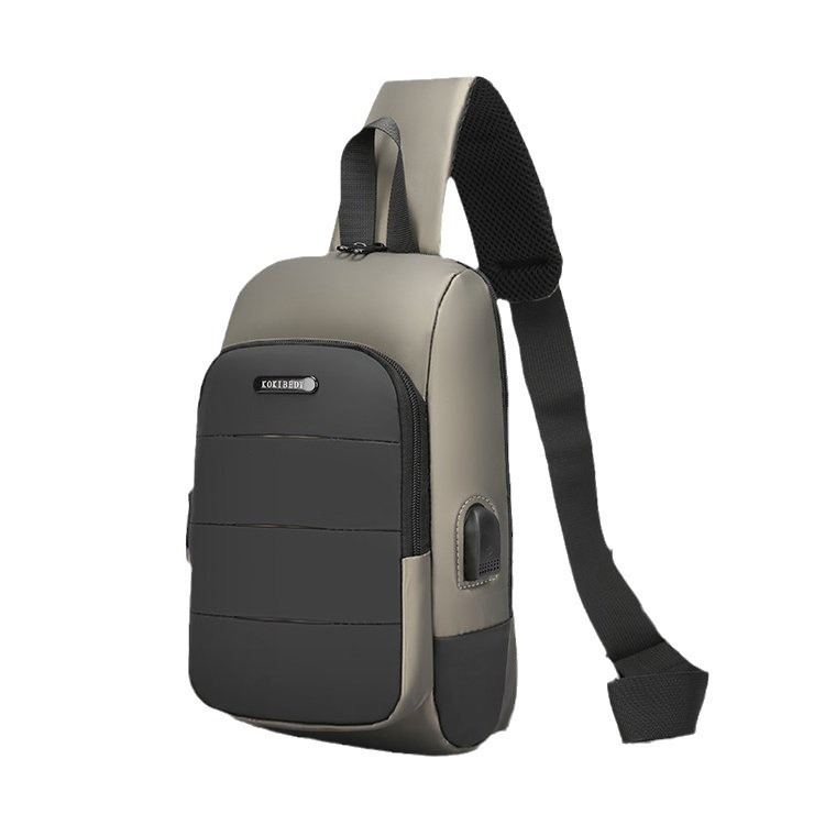 Waterproof Derm Men's Chest Bag Large Capacity Stitching Contrast Color Wear-Resistant Business Travel Tide USB Shoulder Messenger Bag