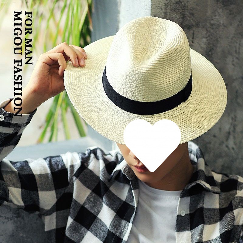 马草帽男夏天潮户外度假沙滩宽沿防晒太阳男士遮阳礼巴拿子女跨境