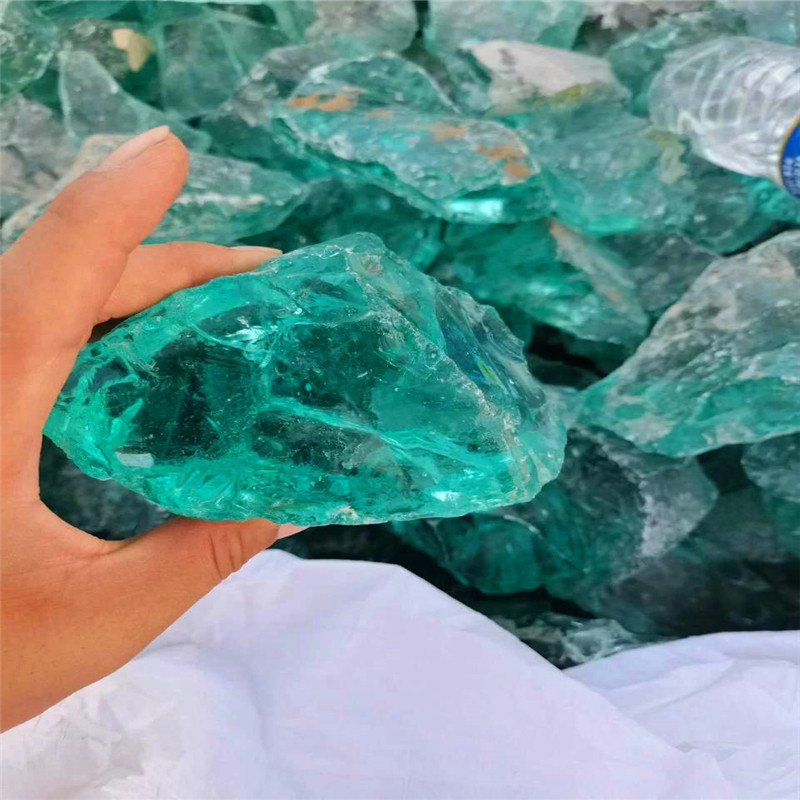 冰蓝色海蓝色玻璃石 玻璃块批发不规则 透明水晶玻璃砂颗粒