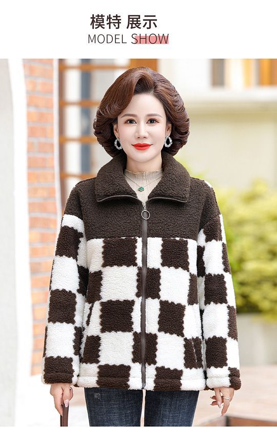 秋冬新款中老年女装棉衣服女士时尚羊羔毛加绒上衣中年妈妈装外套