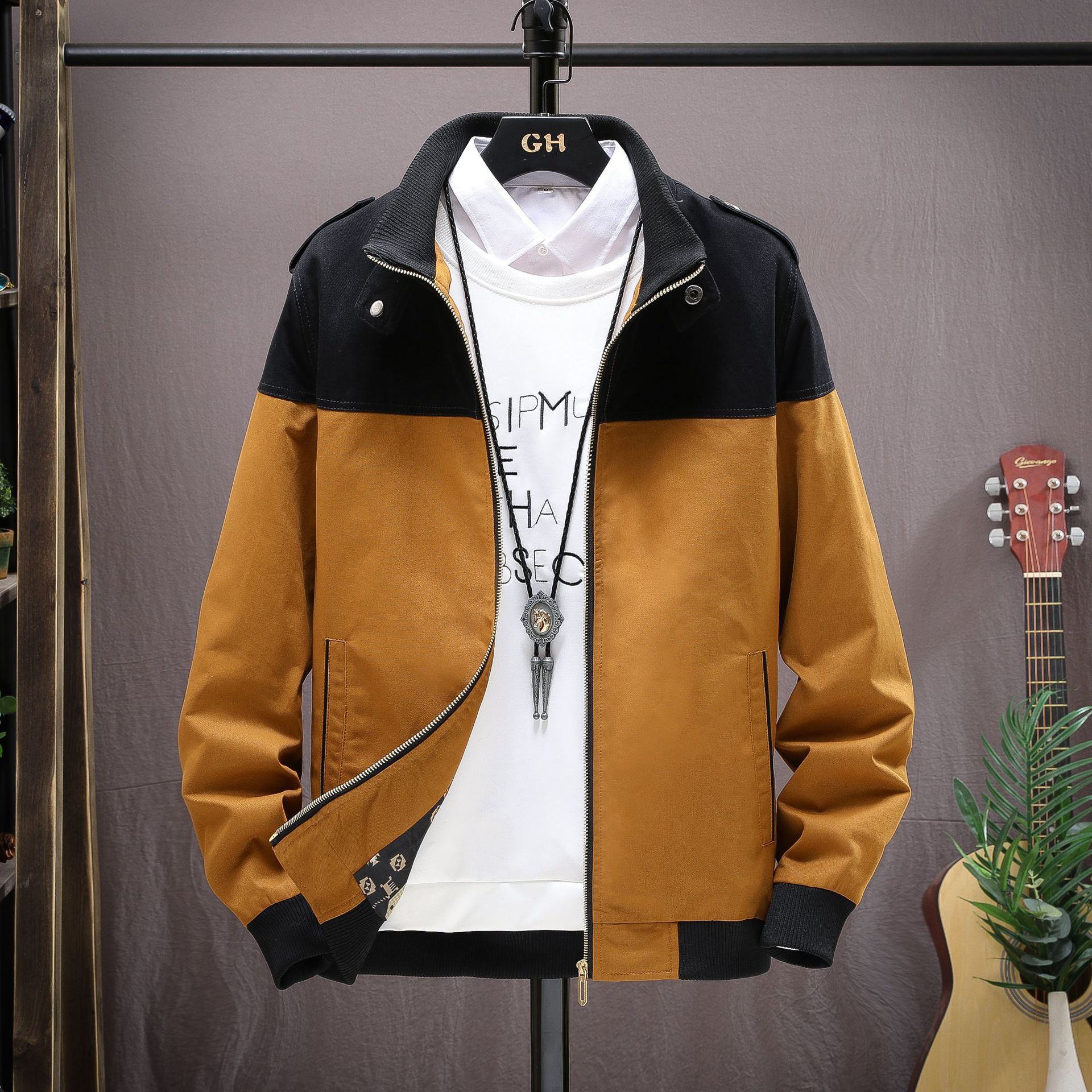 跨境外贸春秋男外套修身纯棉立领夹克棒球服休闲茄克衫男装上衣潮