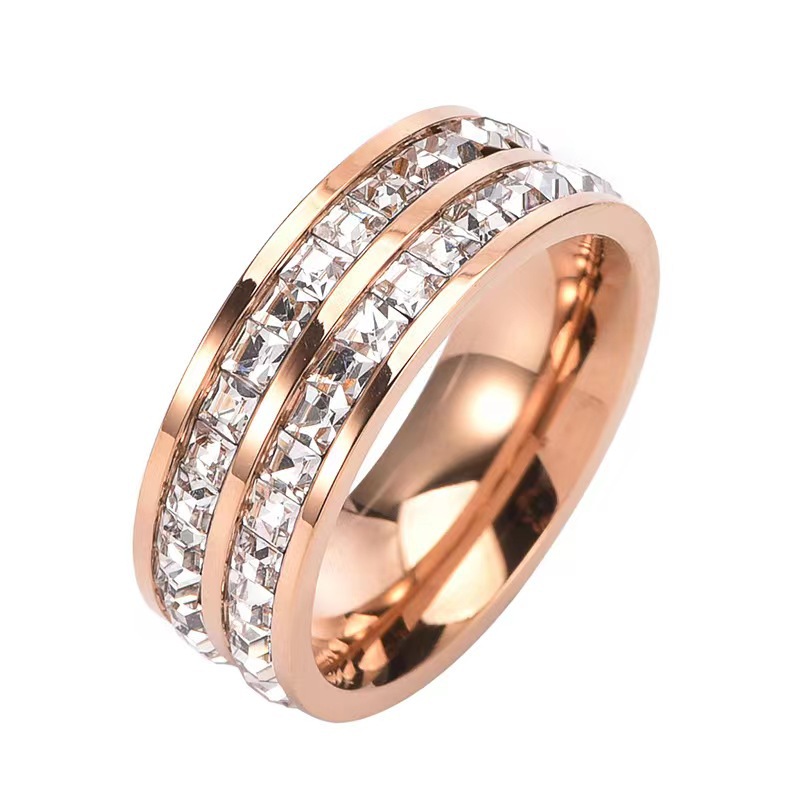 Live Broadcast Popular Starry Ring Double Ring Single Ring Diamond Couple Couple Rings Titanium Steel Ring Does Not Fade