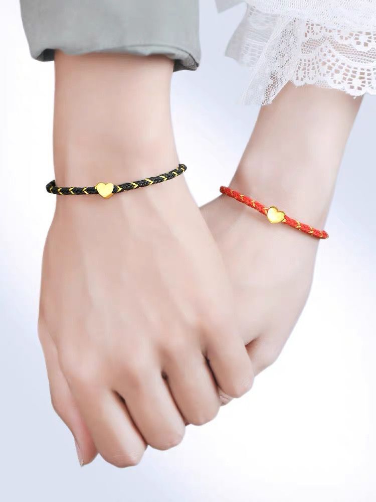 999足金心心相印情侣手链黄金情侣款男女定情信物编织手绳送情人