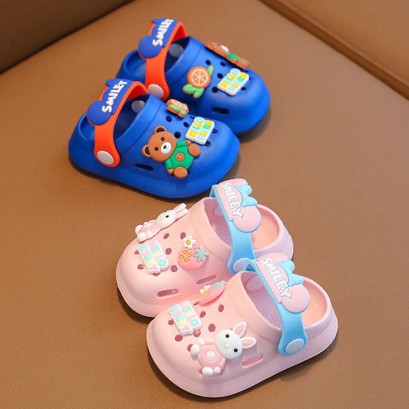 Children's Sandals Boys' Summer Girls Small and Older Children Baby Indoor Soft Bottom Non-Slip Kid's Cartoon Closed Toe Hole Shoes