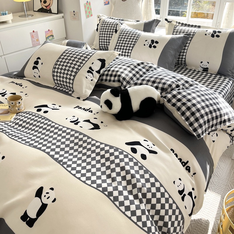 Class A Pure Cotton Authentic Fresh Four-Piece Set Skin-Friendly Bedding Comprehensive Sanded Sheets Quilt Cover Dormitory Three Or Four-Piece Set