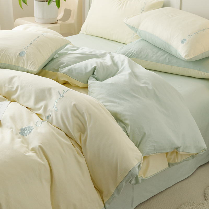 ins纯棉四件套简约刺绣床单被套三件套单人2025新款床上用品