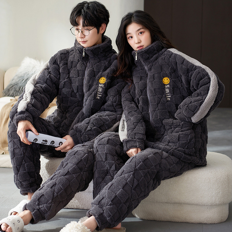 情侣睡衣冬季加绒三层夹棉男士女湖南省服流行家居服秋冬款-阿里巴巴