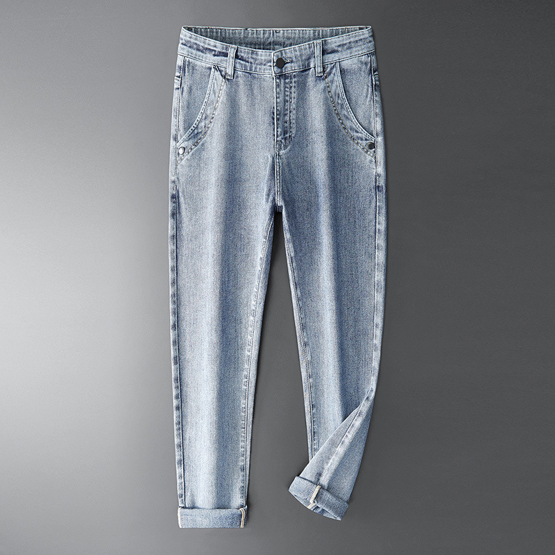 秋冬平铺图潮牌男士休闲长裤宽松直筒牛仔裤-p一件代发