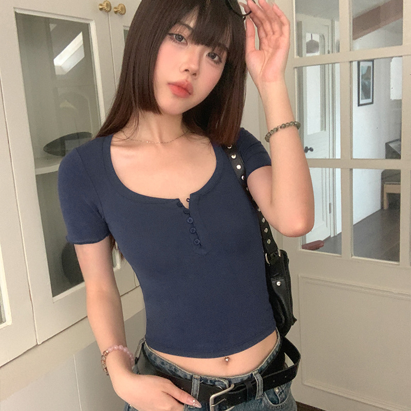 实拍图夏日方程式轻盈0压感短款t恤女紧身甜辣妹短款露脐上衣