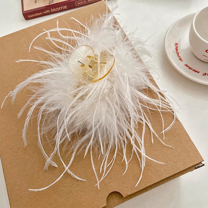 Super Fairy High Sense Ostrich Feather Catch Gap Former Red Ins Style Temperament Updo Shark Clip Barrettes New Hair Accessories Female