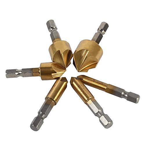 Hexagonal Shank Titanium Plated Five Blade Chamferer 6-19mm Woodworking Rose Reamer Set 6PCs Woodworking Hole Saw