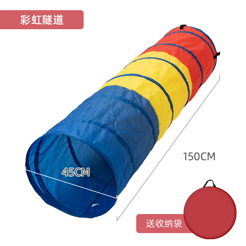 In Stock Children's Rainbow Crawl Tunnel Indoor Game Tunnel Children's Outdoor Fun Foldable Tunnel