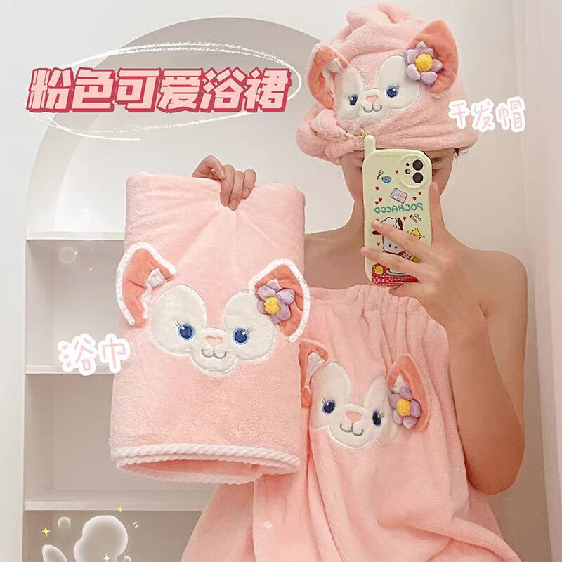 Cartoon Bath Skirt Disney Coral Fleece Towels Bath Skirt Hair-Drying Cap Soft Linebel Towel