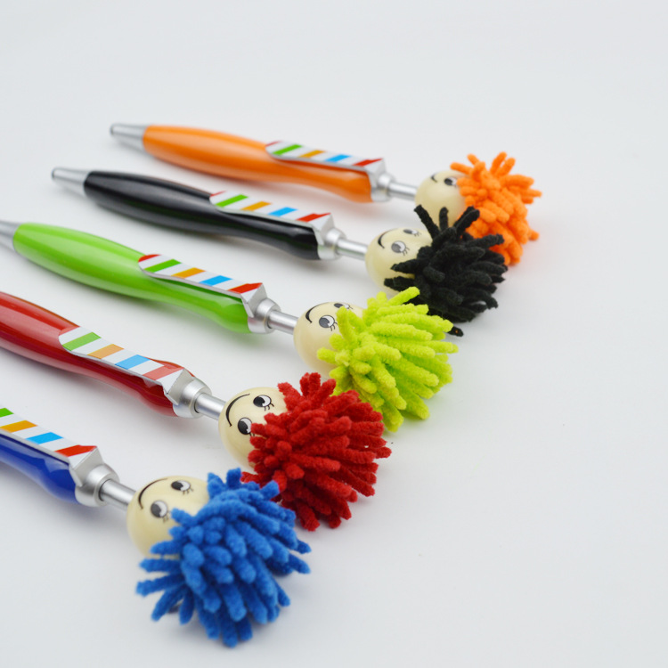 Doll Furry Head Mobile Phone Tablet Screen Cleaner Touch Gift Pen Factory Sales Furry Head Cartoon Ballpoint Pen