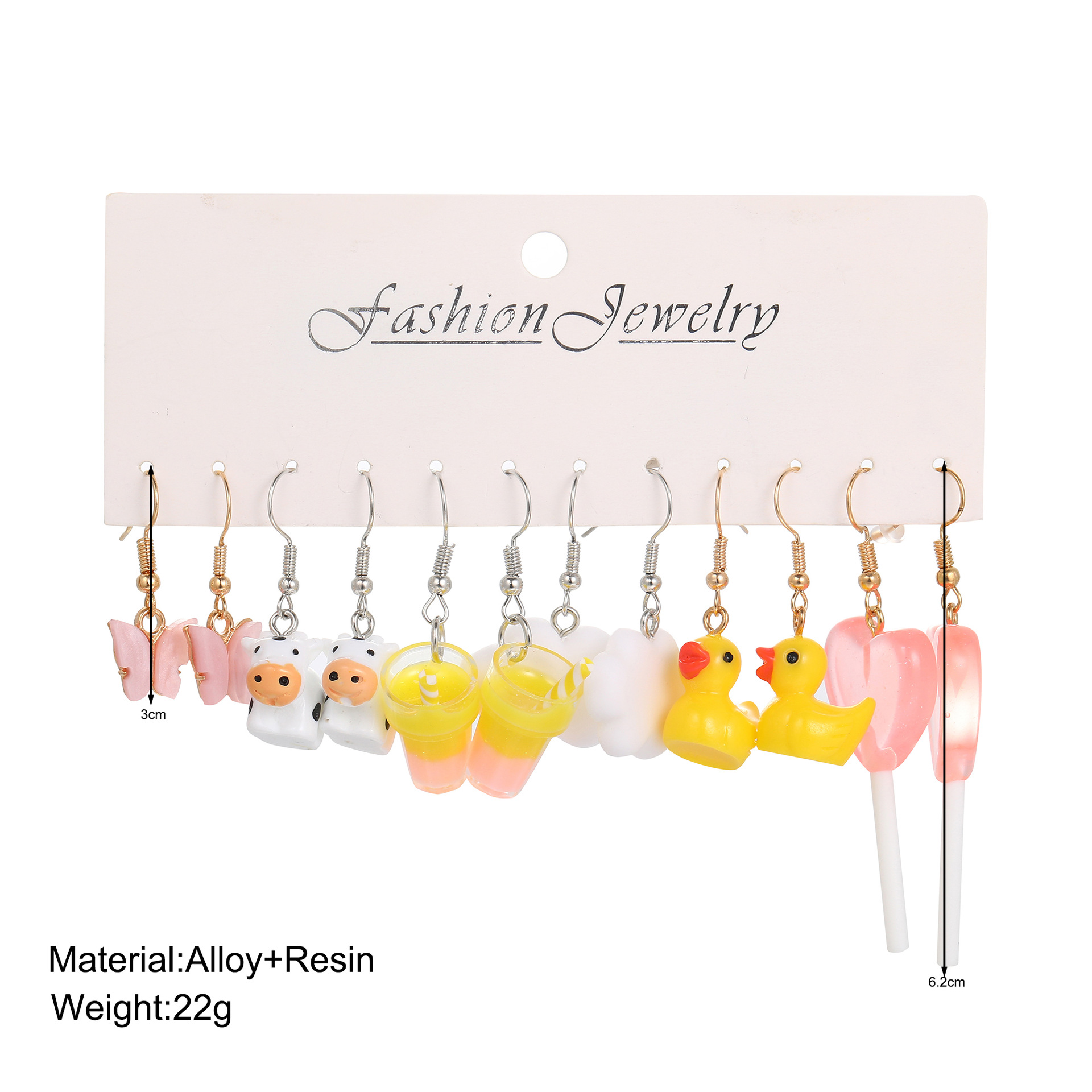 Hot Sale Cross-Border New Arrival Cute Refreshing Butterfly Duck Pig Earrings Set Six-Piece Earrings Set