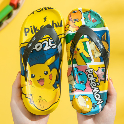 皮卡丘卡通人字拖夏季男女童居家外出拖鞋新款夏季宝可梦凉拖批发