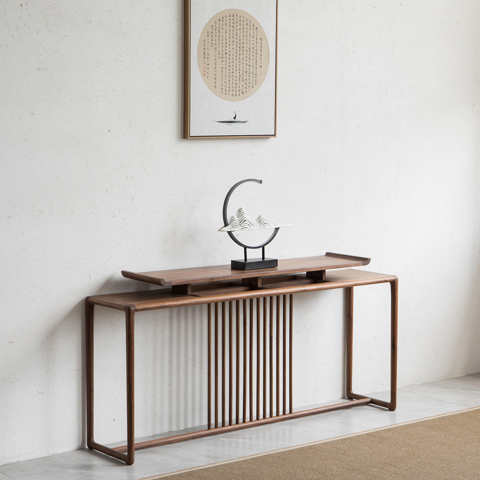 新中式玄关桌子靠墙中式实木榆木简约供桌条案禅意轻奢入户玄关柜