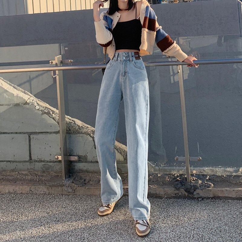 Women's Wide-Leg Jeans Spring and Autumn 2023 New Small Straight Loose Temperament French High Waist Drooping Mop Pants