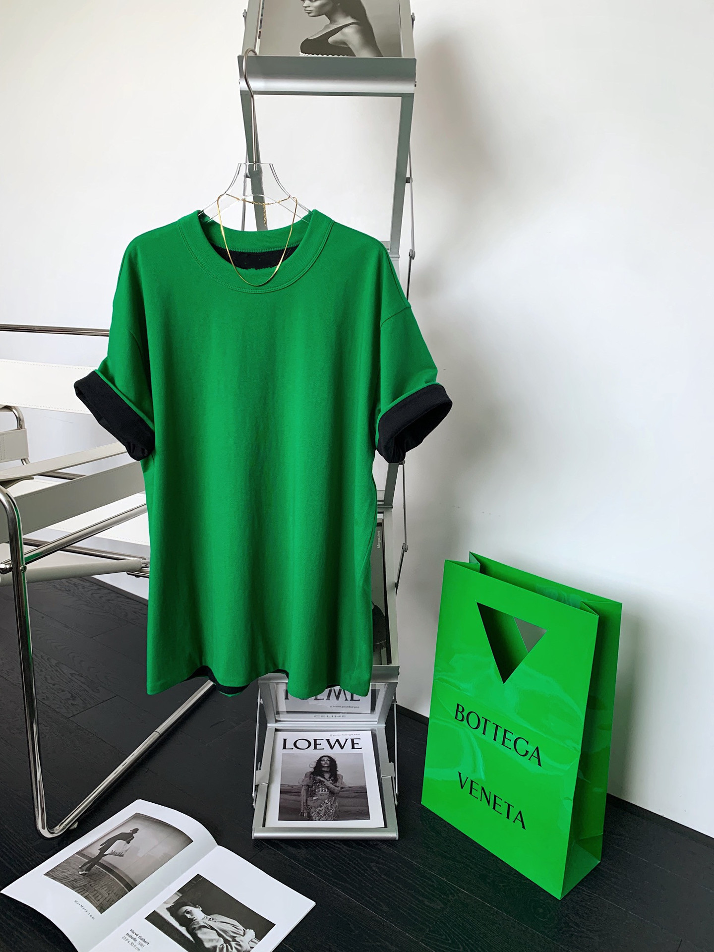 bv绿短袖圆领男女情侣同款t恤简约设计双面穿宽松打底衫洋气上衣