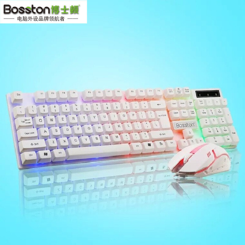 Bosston Suspension Rainbow Backlight Computer USB Wired Keyboard and Mouse Set DIY Installation Equipment