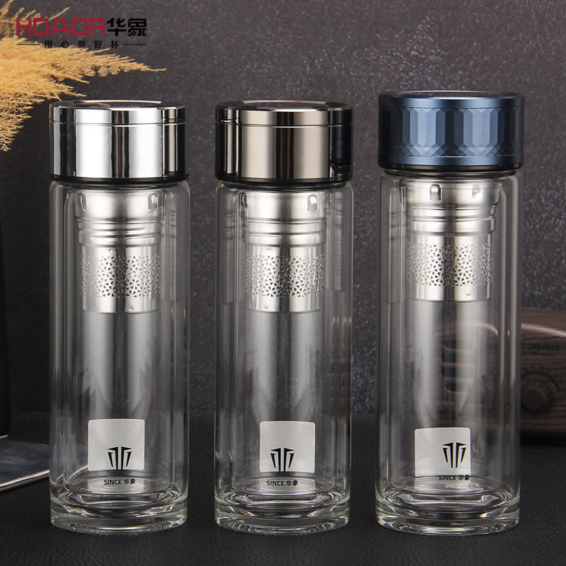 华象2165号双层水晶玻璃杯男士商务礼品杯隔热加厚泡茶杯可印logo