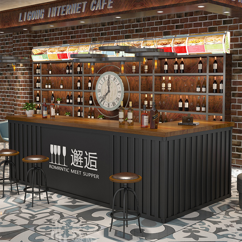 酒吧吧台收银台店铺小型餐厅铁艺转角柜台工业风烧烤店前台接待台