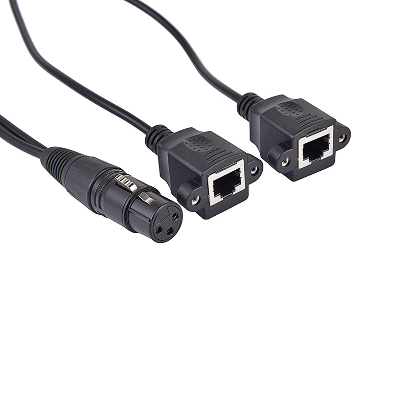 卡侬母一分二rj45母转接线dmx512解码器xlr转2网口舞台灯信号线
