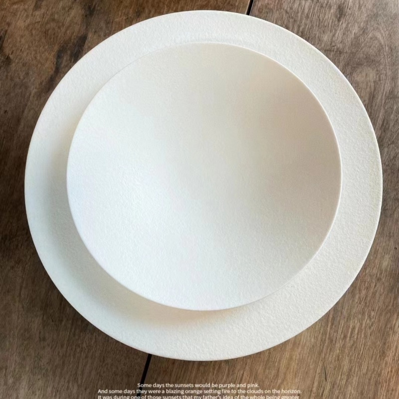 高级磨砂火烧白石纹料理盘陶瓷西餐沙拉意面盘西餐厅星级酒店餐具