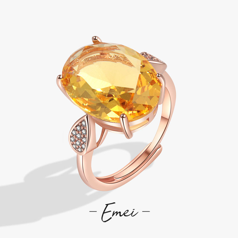 亚马逊wish热卖仿黄水晶戒指 镀18k金鸽子蛋黄宝石钻戒情侣求婚戒