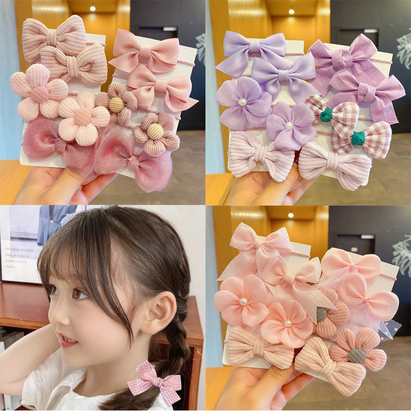 Children's Rubber Band Baby Hair Rope Girls' Fabric Flower Bow Tie Does Not Hurt Hair Accessories Cute Hair Ring Tie Horsetail Headwear