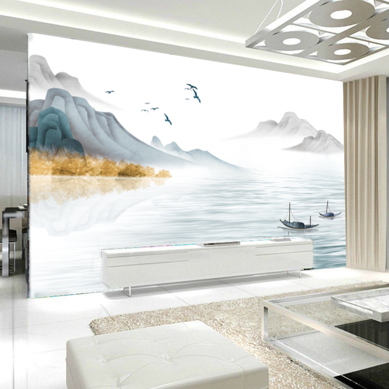 新中式电视背景墙山水画墙纸客厅现代简约影视墙布8d壁画大气壁纸