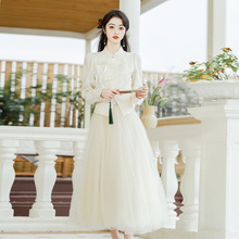 新中式国风改良旗袍年轻款盘扣连衣裙春季新款温柔气质网纱裙套装