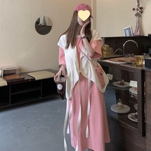 300斤大码女装夏季新款韩版慵懒风T恤连衣裙+百搭宽松马甲套装莱