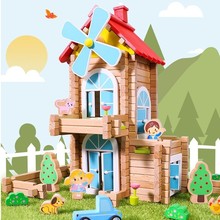 木玩世家儿童拼插搭盖小房屋子益智玩具榫卯积木立体手工拼装建筑