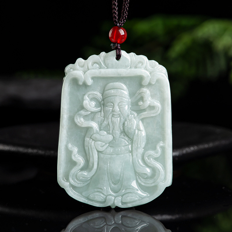 天然缅甸a货翡翠财神吊坠招财冰种玉石男女挂件玉佩四会玉器批发