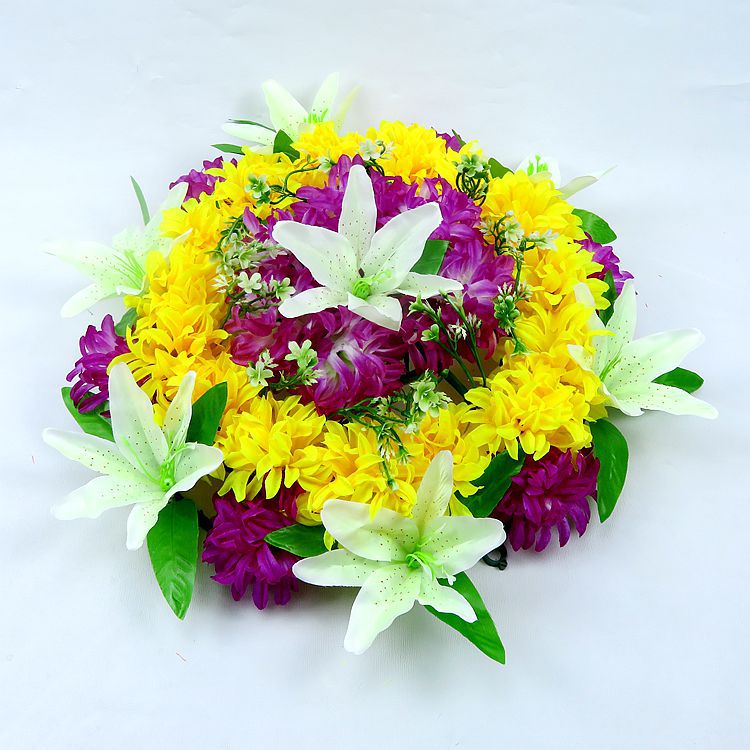 照屏仿真批发绢花祭祀花圈人造花清明节殡葬用品仿真百合菊花花环
