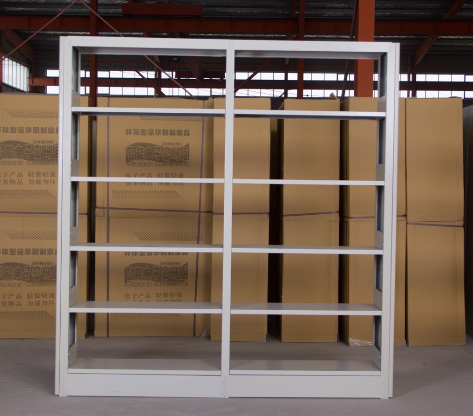 沈阳图书馆钢制书架双面双柱图书存放落地钢制档案铁皮资料架单面