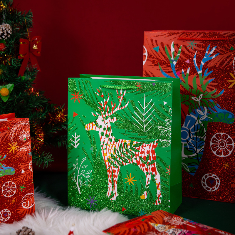 Factory Direct Sales Spot Christmas Elk Forest Paper Bag Gift Bag Shopping Bag Gift Bag