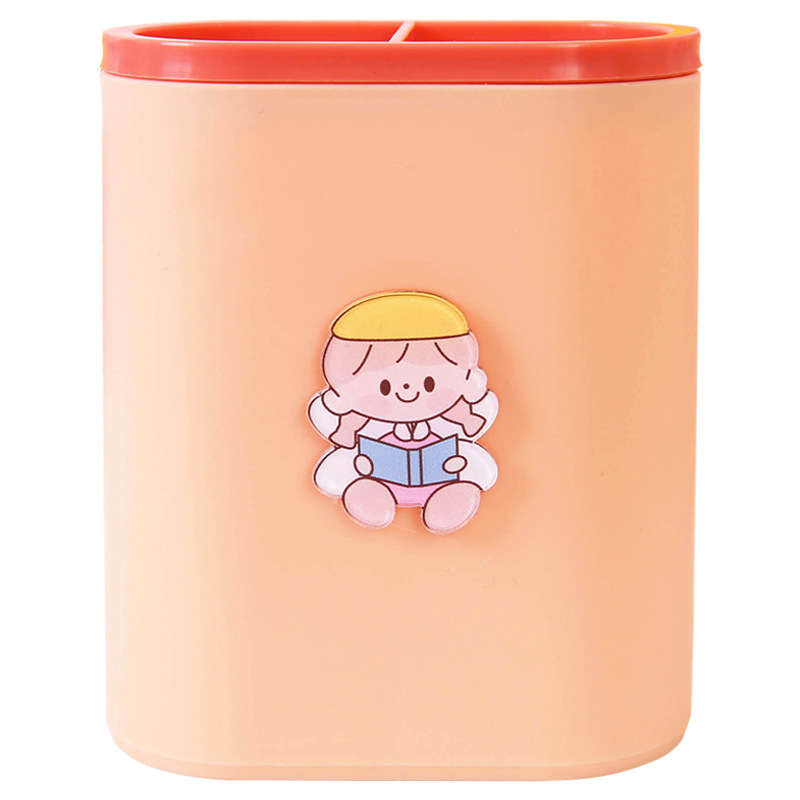 Color Matching Grid Cartoon Pen Holder Student Cute Stationery Finishing Storage Bucket Creative Makeup Brush Storage Box