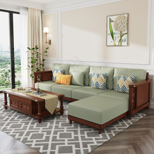 经典美式乡村客厅皮沙发转角组合L型全实木沙发 中小户型高端家具