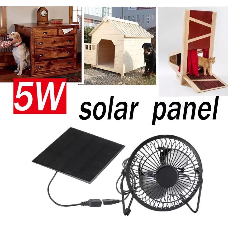 迷你风扇5W太阳能板便携散热风扇黑色用于鸡舍狗窝宠物solarpanel