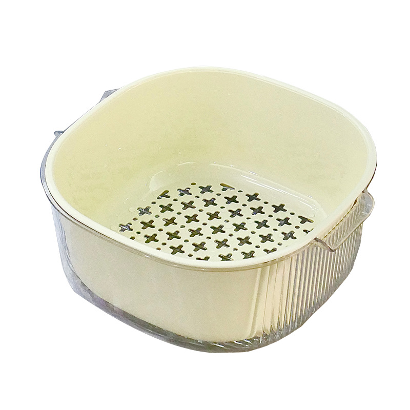 Household Kitchen Storage Washing Basin Ins Double-Layer Drain Basket Washing Vegetables Basin Kitchen Vegetable Washing Basket Fruit Plate Wholesale