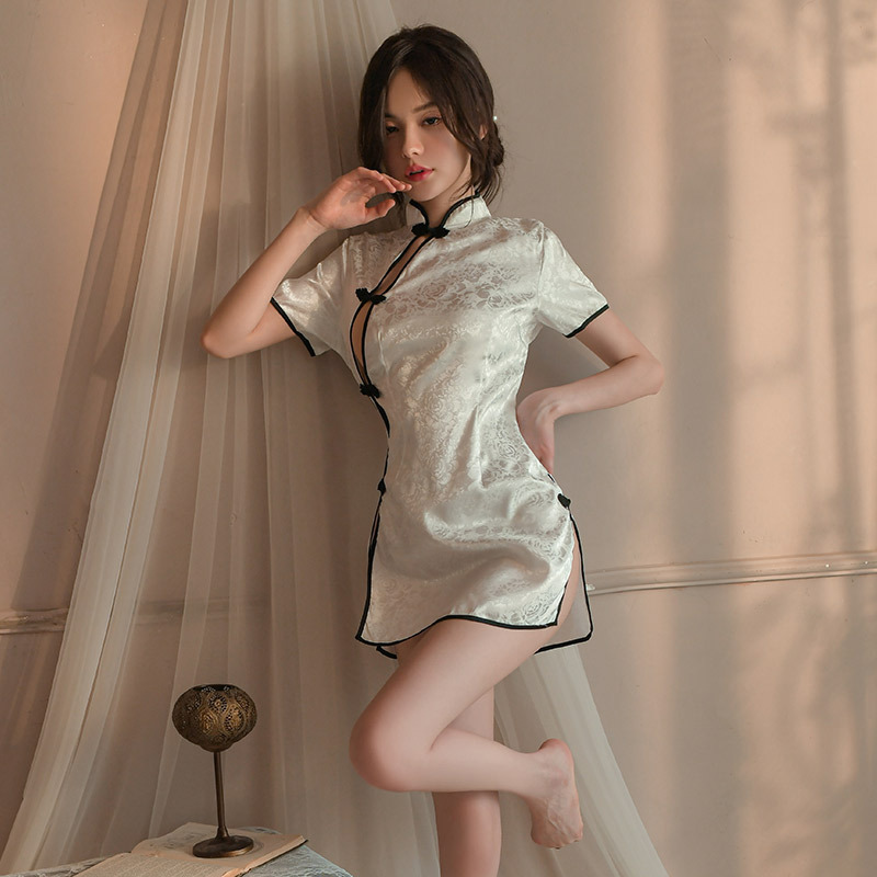 Straw Girl Sexy Lingerie Vintage Jacquard Buckle Slit Cheongsam Style High Slit Sexy Antique Uniform 1037